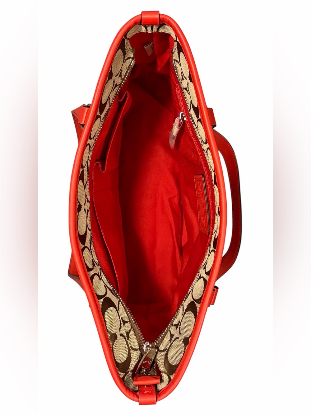 NWT Coach Signature Zip Top Tote Cardinal Red & Khaki - Picture 6 of 12